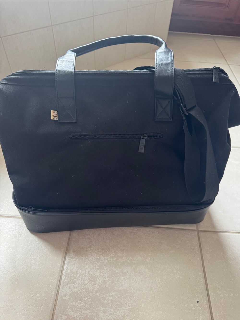 BEIS Black Travel Duffel with Bottom Shoe Compartment